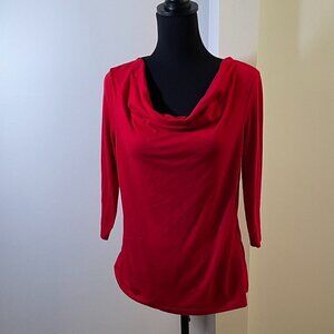 Kim Rogers Three Quarter Sleeve Red Cowl Neck Top, Size M